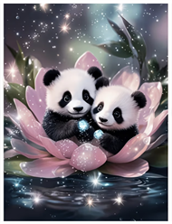 1 billede med 2 pandaer i blomst. Str. 30 x 40 cm.